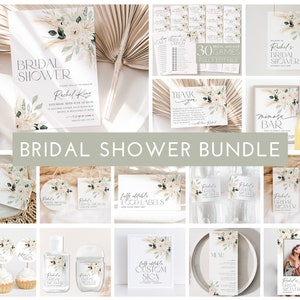 Boho Bridal Shower Invitation Bundle, Boho Greenery Floral Bridal Shower Invitation and Games Bundle, Editable Games, Printable Boho Bundle