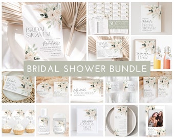 Boho Bridal Shower Invitation Bundle, Boho Greenery Floral Bridal Shower Invitation and Games Bundle, Editable Games, Printable Boho Bundle