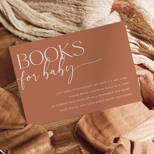 Boeken voor babykaart afdrukbaar, boekaanvraagkaart, Boho baby shower boek voor baby, minimalistische baby shower printables, Boho boeken voor baby