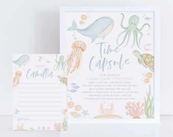 Under the Sea Time Capsule, 1st Birthday Time Capsule Sign, Time Capsule Template, Oneder the Sea 1st Birthday Decorations Boy Birthday