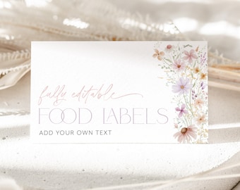 Wildflower Baby Shower Food Labels, Baby in Bloom Food Tent Cards, Folded Food Cards, Pink Flower Food Tented Cards, Floral Baby Shower Food