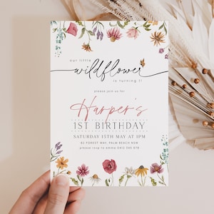 Wildflower 1st Birthday Invitation Bundle, Flower First Birthday Invitation, Wildflower Invitation, Floral 1st Birthday Decorations Girl image 10