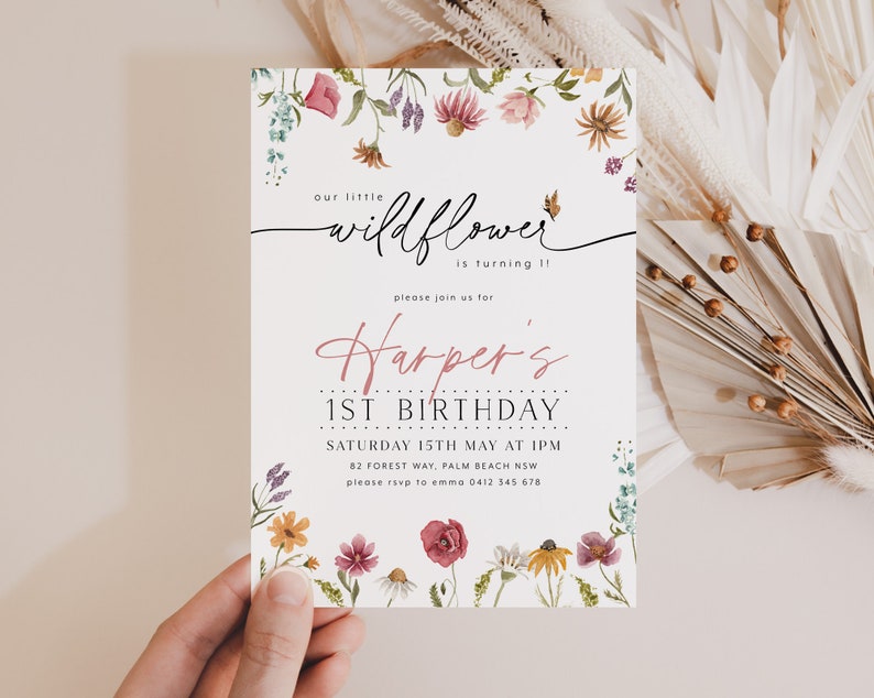 Wildflower 1st Birthday Invitation Bundle, Flower First Birthday Invitation, Wildflower Invitation, Floral 1st Birthday Decorations Girl image 10