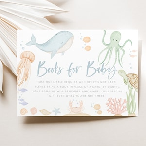 Under the Sea Books For Baby Card Printable, Baby Shower Book Request Card, Ocean Animals Baby Shower Book For Baby Insert, Under the Sea