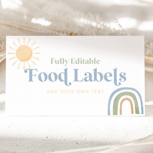 Mr Onederful Rainbow Food Labels, 1st Birthday Food Label Card, Food Tent Card, Birthday Food Tags, Folded Food Cards, Tented Food Labels
