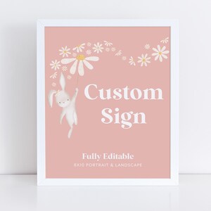 Bunny Birthday Sign: Custom Text, Printable Party Decor (8x10, Editable)