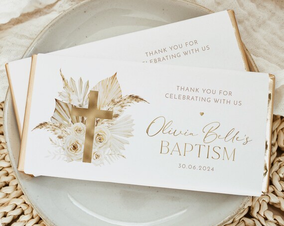 Gold Chocolate Bar Wrapper Template, Printable Candy Bar Wrapper, Baptism Candy Bar Wrapper, Christening Favors, Gold Baptism Chocolate