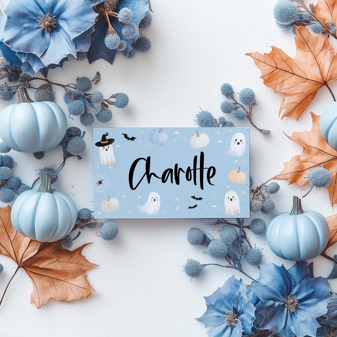 Halloween Place Card Template, Printable Place Cards, Blue Halloween ...