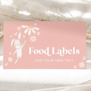 Some Bunny Food Labels, 1st Birthday Food Label Card, Food Tent Card, Birthday Food Tags, Folded Food Cards, Tented Food Labels, Bunny Daisy