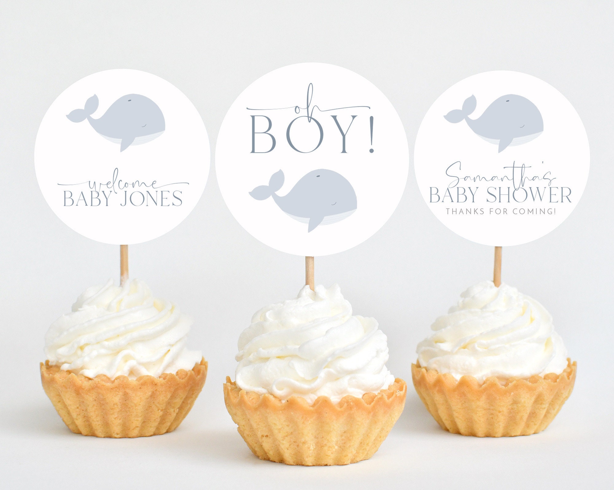Whale Cupcake Toppers Baby Shower Cupcake Toppers Printable Etsy