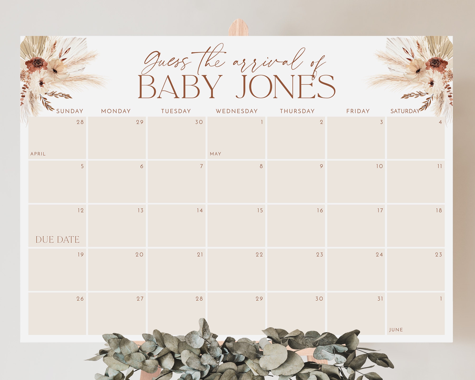 baby-shower-due-date-calendar-boho-baby-birth-date-sign-guess-the-arrival-date-sign-due-date-sign-editable-printable-baby-shower-signs-etsy