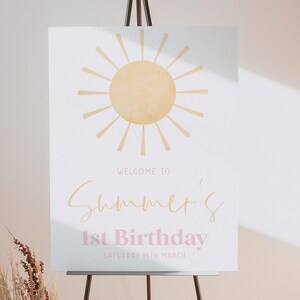 Sun Welcome Sign, Sun 1st Birthday Welcome Sign, Sunshine Birthday Party Decoration, 1st Birthday Sign, Girls 1st Birthday Welcome Signs