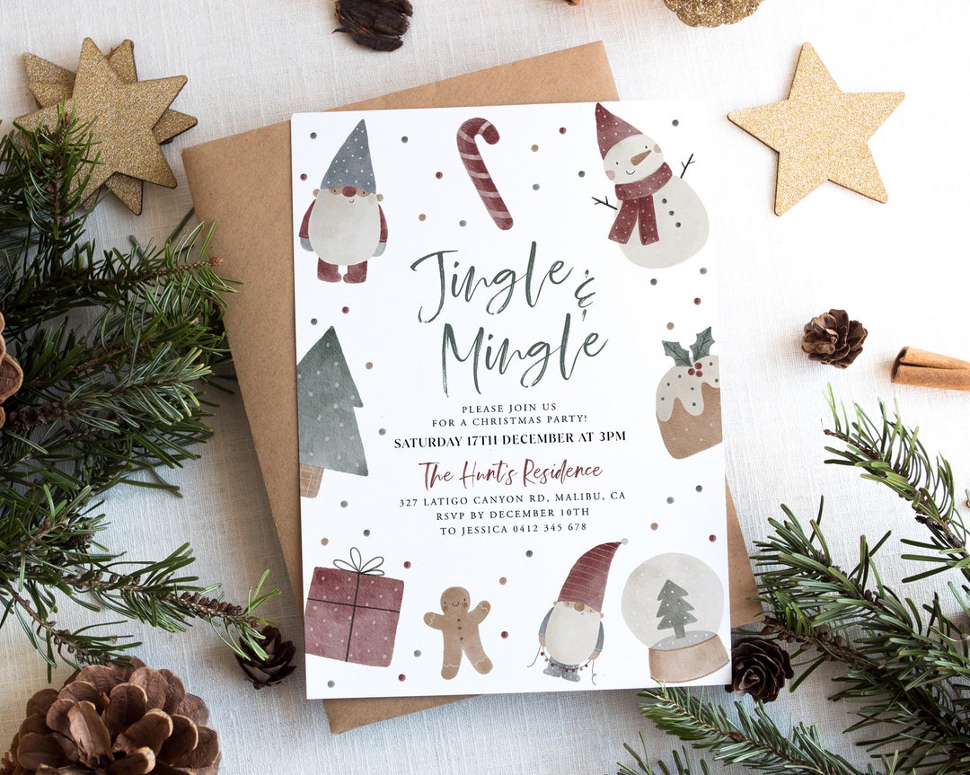 Cute Christmas Party Invitation, Jingle and Mingle, Holiday Party