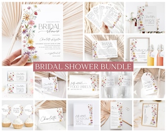 Wildflower Bridal Shower Invitation Bundle, Floral Bridal Shower Games, Editable Games, Printable Wildflower Bridal Shower Bundle Floral