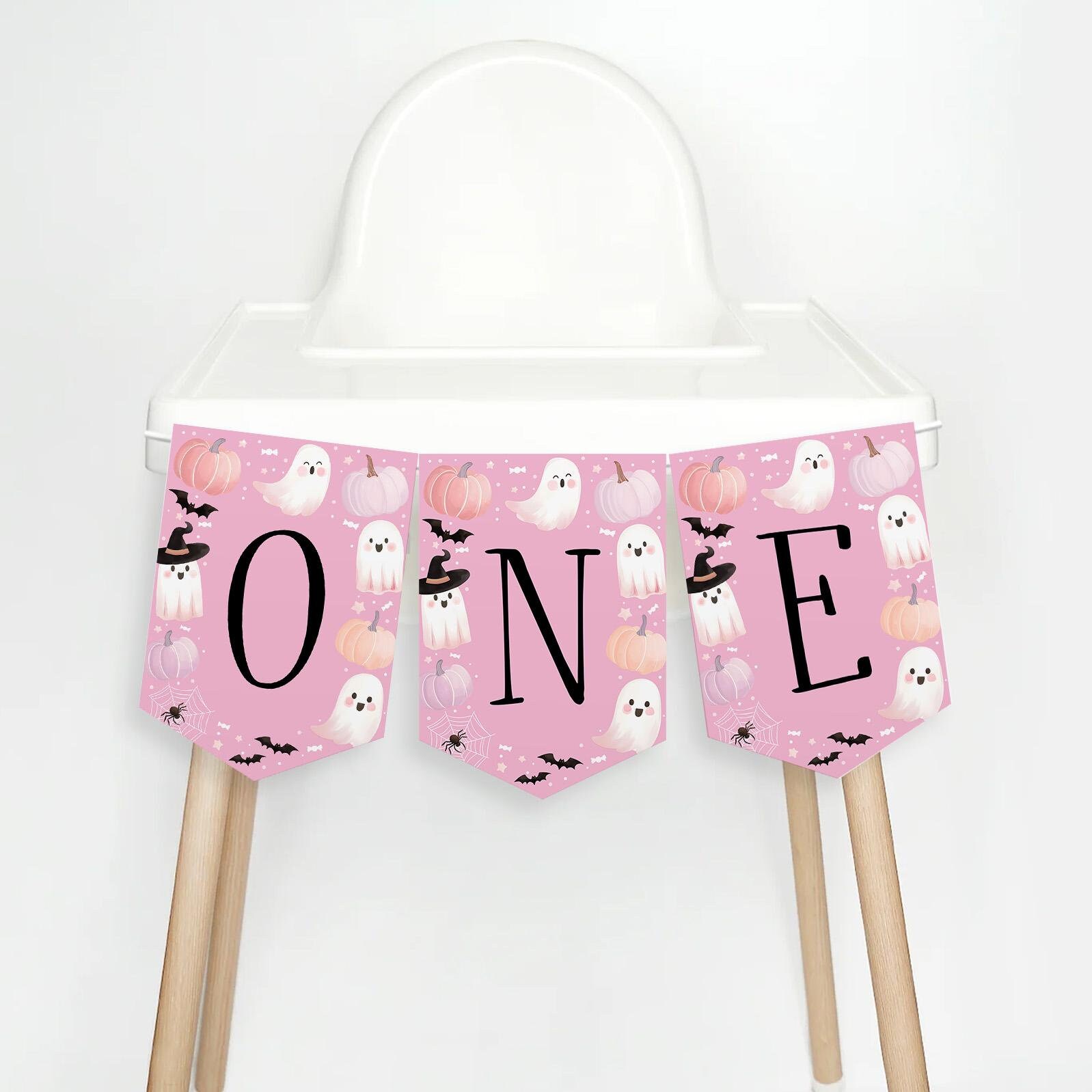 Halloween One High Chair Banner Printable, 1st Birthday Banner High Chair, Birthday Decor, Spooky One Girls 1st Birthday Banner Pink