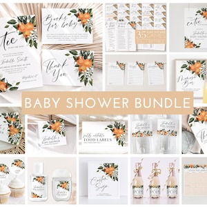 Little Cutie Baby Shower Invitation Bundle, Printable Oranges Baby Shower Invitation and Editable Games, Baby Shower Decorations, Citrus