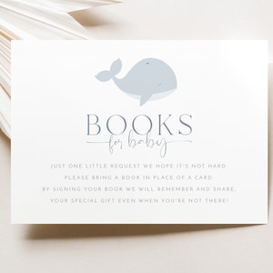 Boeken voor babykaart afdrukbaar, boekaanvraagkaart, blauwe vinvis baby shower boek voor baby, blauwe vinvis uitnodiging, blauwe baby shower printables