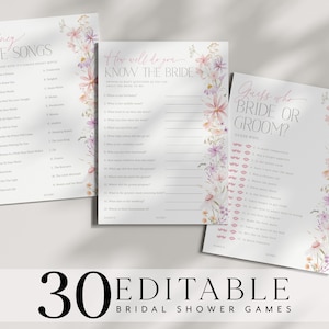 Wildflower Bridal Shower Games, Pink Flower Bridal Shower Editable Games, Wildflower Printable Games, Games Pack, Modern Bridal Shower Games