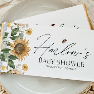Sunflower Bee Chocolate Wrapper Printable, Candy Bar Wrapper Template, Chocolate Bar, Baby Shower Favors, Bee Baby Shower Chocolate Label