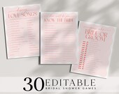 Pink Red Wavy Bridal Shower Games Editable, Hot Pink Bridal Games Printable, Pink Wave Bridal Games Pack, Modern Bridal Shower Games Curvy