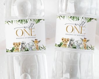 Wild One Water Bottle Labels, Safari Water Labels, Printable Water Bottle Label, Wild One First Birthday Water Labels, Jungle Animals Water
