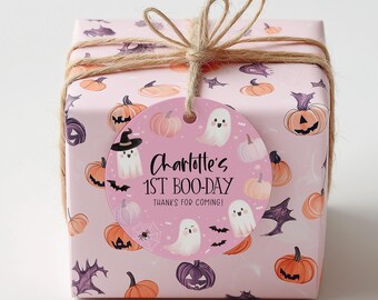 Halloween Favor Tags Printable, Pink Halloween 1st Birthday Gift Tags, Favour Tags, Thank You Tags, Pink Halloween Favor Tags Ghosts Girl
