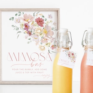 Mimosa Bar Sign, Floral Mimosa Sign, Bridal Shower Mimosa Bar Sign, Juice Labels, Mimosa and Juice Labels, Floral Bridal Shower Mimosa Sign