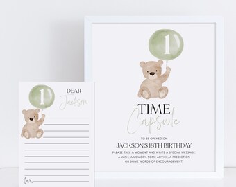 Bear Time Capsule Template, 1st Birthday Boy, Teddy Bear Birthday ...