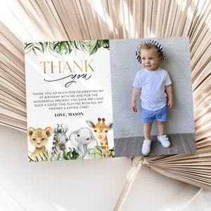 Wild One Birthday Thank You Card Template, Printable Thank You Card, Wild One Thank You Card Editable, Thank You Card Safari Animals Party