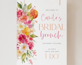 Citrus Orange Bridal Shower Welcome Sign, She Found Her Main Squeeze Welcome Sign Printable Template Instant Download, Citrus Flowers Bright