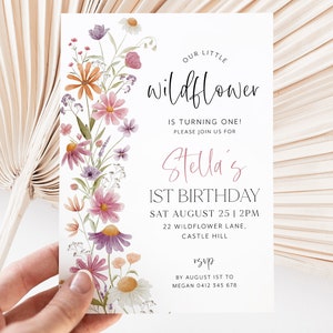 Wildflower Birthday Invitation, 1st Birthday Invitation Girl, Girls Birthday Flower Invitation, 1st Birthday Girl, Wildflower 1st Birthday