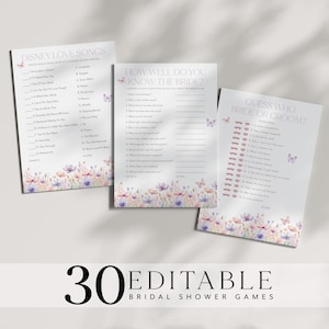 Butterfly Bridal Shower Games, Lifetime of Butterflies Bridal Shower Editable Games, He Gives Me Butterflies Games Pack Printable Purple