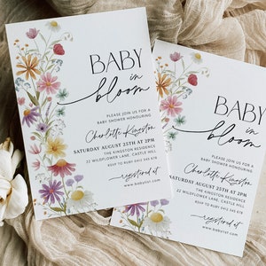 Baby in Bloom Invitation, Wildflower Baby Shower Invitation, Purple Pink Flower Invitation, Wild Flower Invite, Floral Baby Brunch Invite