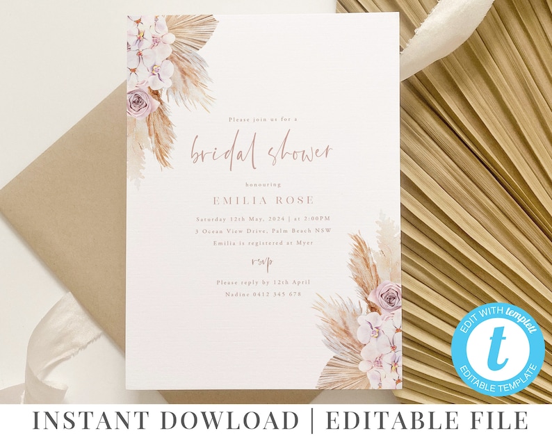 Boho Bridal Shower Invitation Boho Invitation Template Etsy