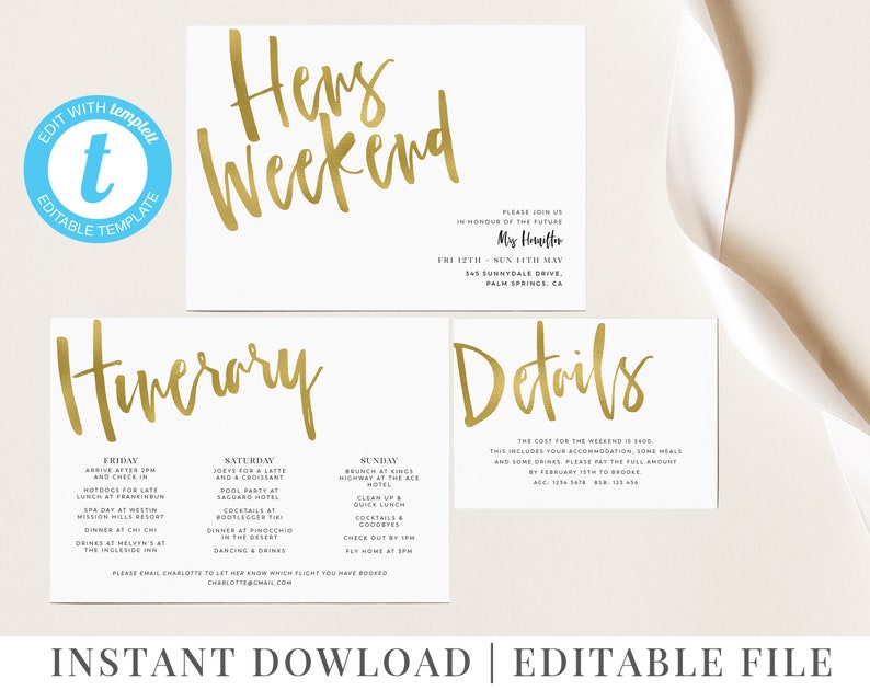 Printable Hens Weekend Invitation Editable Hens Invitation Etsy