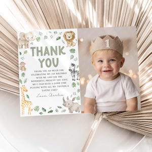 Wild One Thank You Card Template, Printable Thank You Card, 1st Birthday Thank You Card Editable Template, Wild One Thank You Card Safari