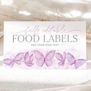 Editable Food Labels, Butterfly Food Label Card, 1st Birthday Food Tags ...