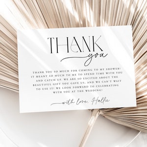 Minimal Thank You Card Template, Printable Thank You Card Instant Download Thank You Card Bridal Shower, Black Minimalist Thank You Card