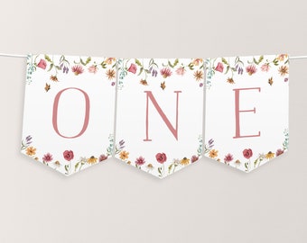 Wildblumen Hochstuhl Banner Printable, 1. Geburtstag Banner für Hochstuhl, Blumen 1. Geburtstag Dekor, Geburtstag Hochstuhl Banner Wildblume