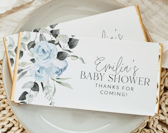 Floral Chocolate Bar Wrapper Template, Printable Candy Bar Wrapper, Baby Shower Candy Bar Wrapper, Birthday Party Favors, Blue Floral Baby