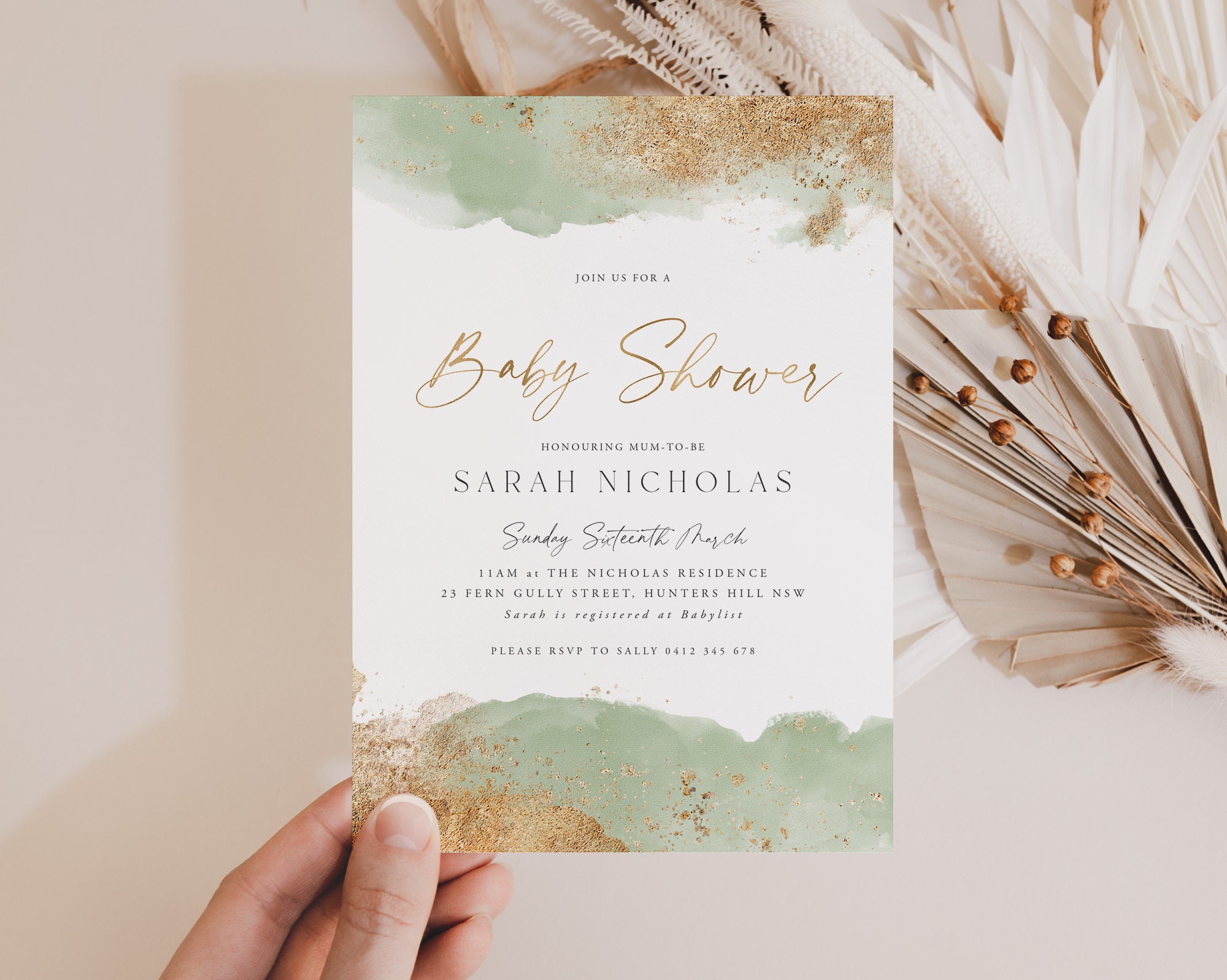 Sage Baby Shower Invitation Set Baby Shower Invite Template Etsy