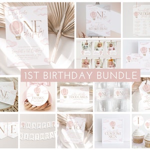 Onederful Birthday Invitation Bundle, Isn&#39;t She Onederful 1st Birthday Girl, Onederful Invitation, Hot Air Balloon Pink Birthday Decorations