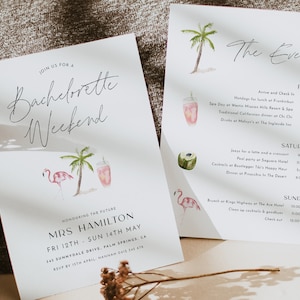 Hen/'s Party Invite Decor Weekend Timeline Template Editable Bachelorette Party Invitation Schedule BACHELORETTE ITINERARY Neutral
