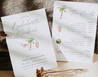 Bachelorette Party Invitation, Bachelorette Itinerary Template, Tropical Bachelorette Weekend Invitation, Weekend Itinerary, Editable Invite