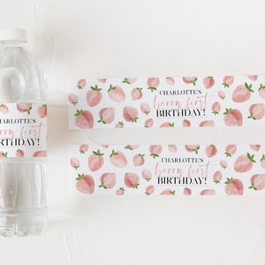 Berry Water Bottle Labels, Strawberry Water Labels, Printable Water Bottle Label, Berry First Birthday Water Labels, Girls 1st Birthday 画像 2