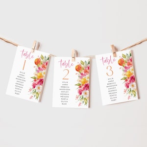 Citrus Table Numbers, Main Squeeze Bridal Shower Table Numbers, Citrus Floral Table Number Template, Printable Table Numbers, Seating Cards