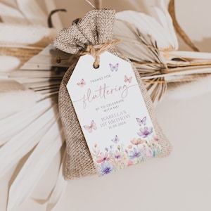 Butterfly Birthday Favor Tag, Birthday Thank You Tags, Editable Gift Tag, Printable Gift Tag, Butterfly Birthday Favour Tags Pink Purple
