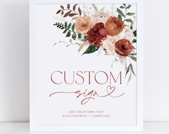 Fall in Love Custom Signs 8x10, Floral Custom Sign, Fall in Love Bridal Shower Signs Printable, Instant Download, Fall Bridal Signs Editable