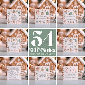 Paquete de 54 tarjetas con notas de elfos, kit de notas de elfos, juegos de elfos, notas de elfos, actividades de elfos, ideas de elfos, notas de cartas de elfos, descarga instantánea de Santa Claus, imprimible