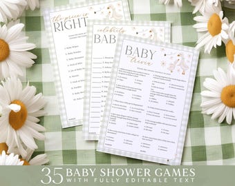 Silly Goose Baby Shower Games: Sage Green Printable Bundle (Canva Template)
